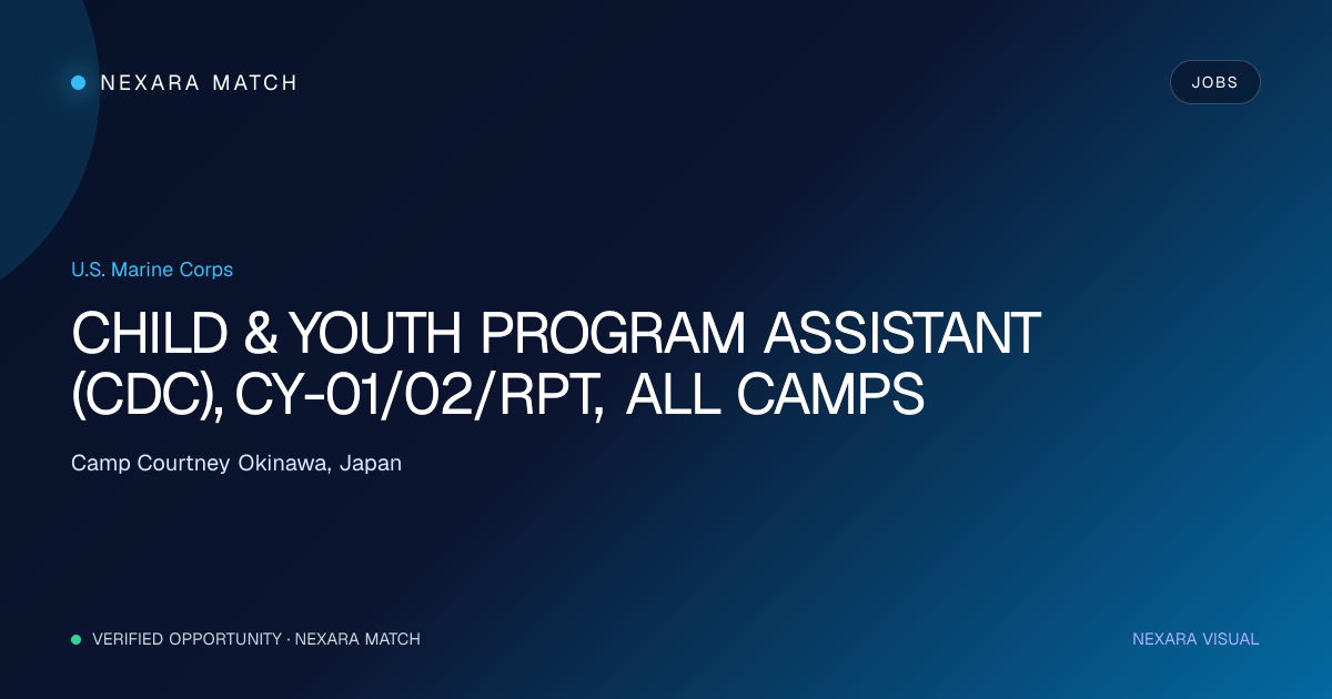 CHILD & YOUTH PROGRAM ASSISTANT (CDC), CY-01/02/RPT, ALL CAMPS NEXARA Match opportunity visual