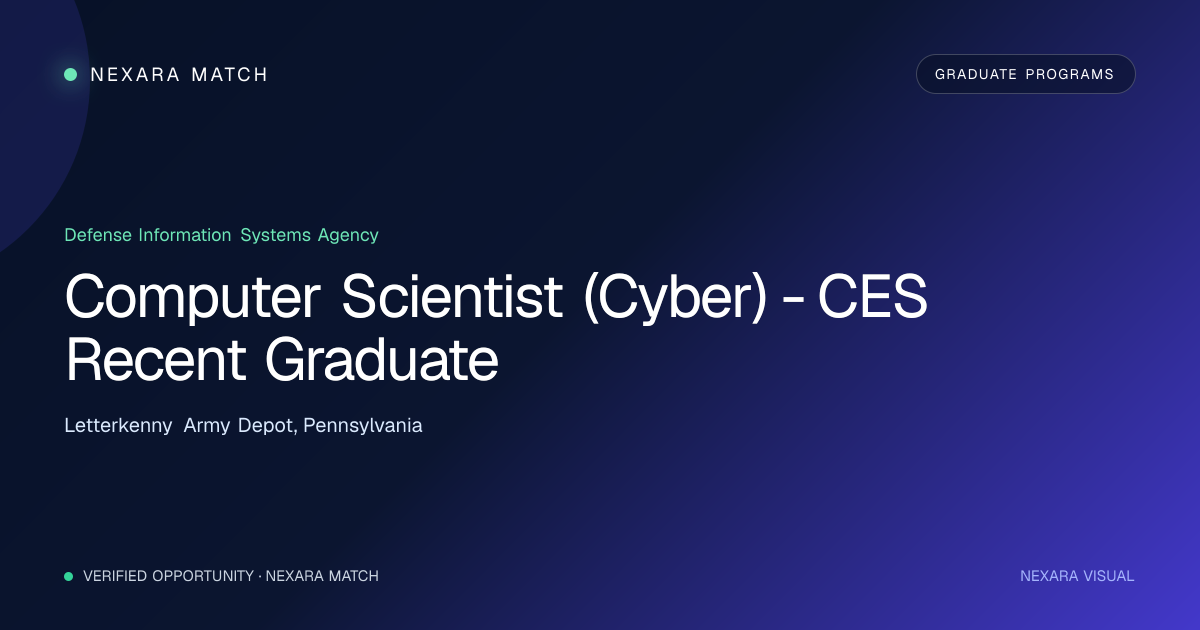Computer Scientist (Cyber) - CES Recent Graduate NEXARA Match opportunity visual