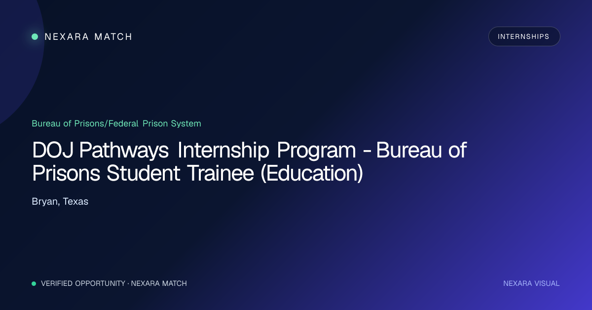 DOJ Pathways Internship Program - Bureau of Prisons Student Trainee (Education) NEXARA Match opportunity visual