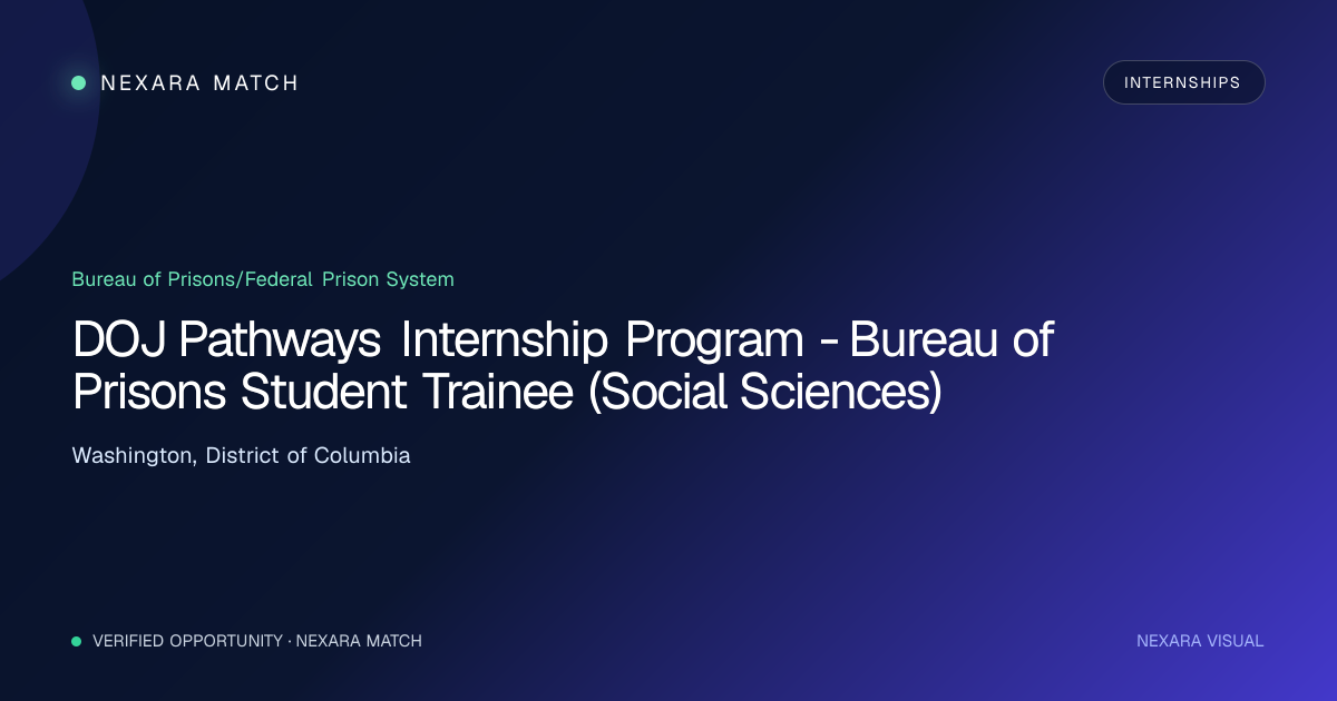 DOJ Pathways Internship Program - Bureau of Prisons Student Trainee (Social Sciences) NEXARA Match opportunity visual
