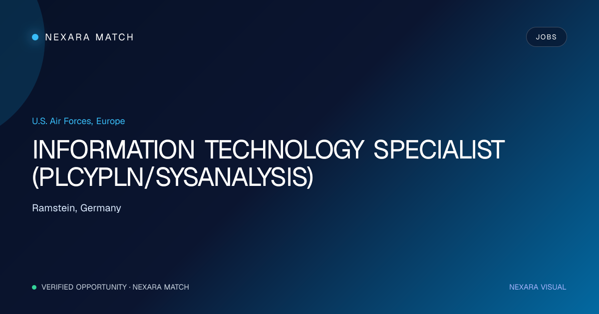 INFORMATION TECHNOLOGY SPECIALIST (PLCYPLN/SYSANALYSIS) NEXARA Match opportunity visual