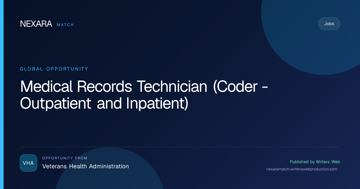 Medical Records Technician (Coder - Outpatient and Inpatient) NEXARA Match opportunity visual