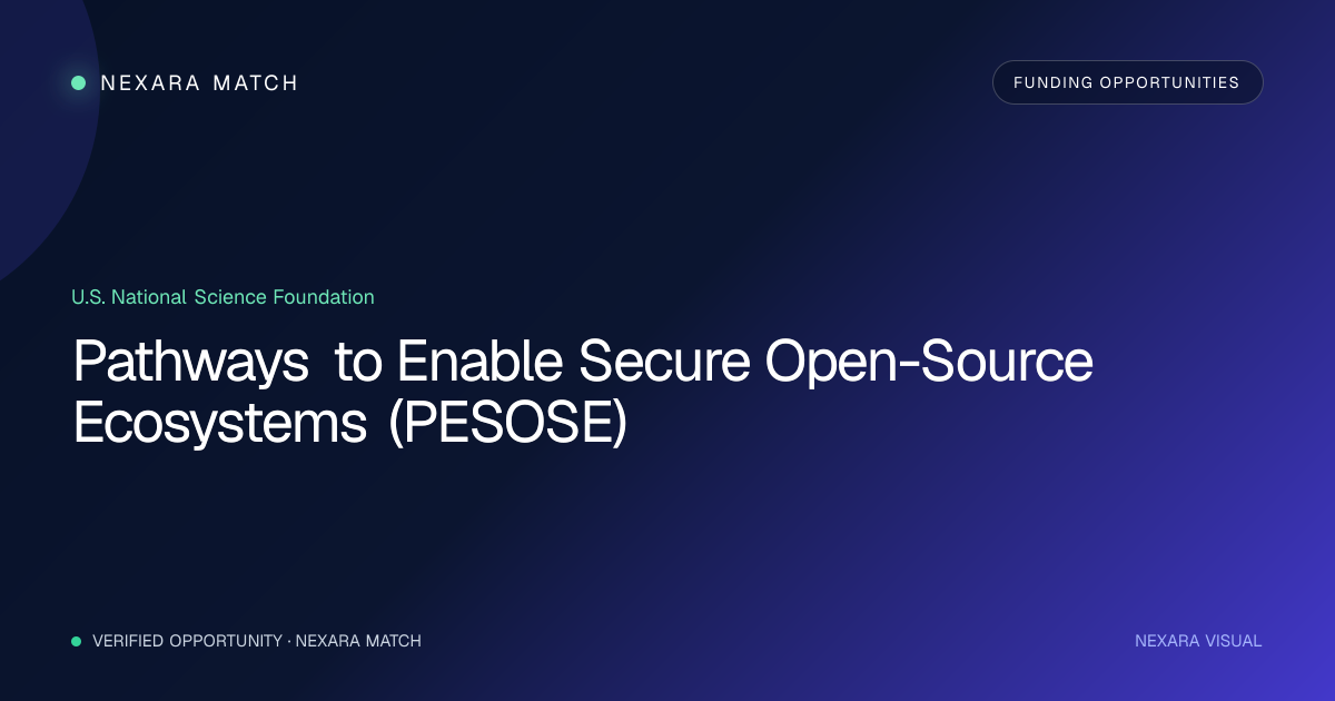 Pathways to Enable Secure Open-Source Ecosystems (PESOSE) NEXARA Match opportunity visual