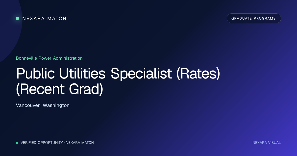 Public Utilities Specialist (Rates) (Recent Grad) NEXARA Match opportunity visual