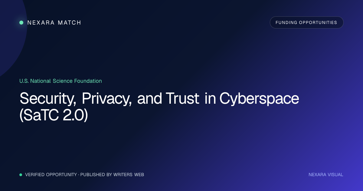 Security, Privacy, and Trust in Cyberspace (SaTC 2.0) NEXARA Match opportunity visual
