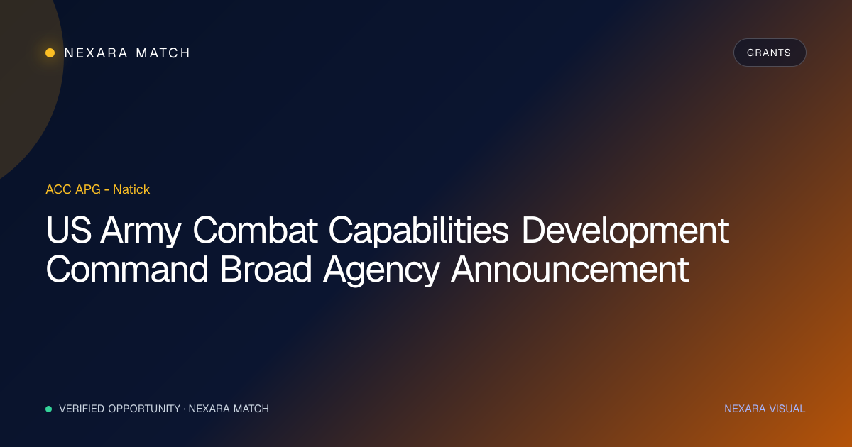 US Army Combat Capabilities Development Command Broad Agency Announcement NEXARA Match opportunity visual